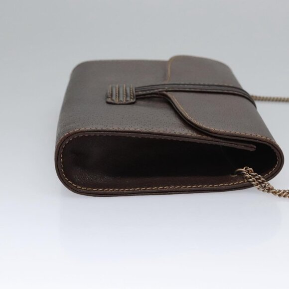 BALLY Chain Shoulder Bag Leather Brown Gold Auth bs22953 - Picture 5 of 16